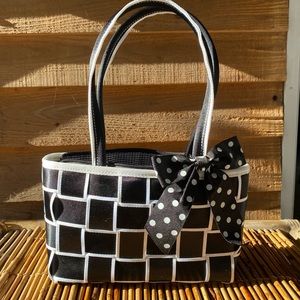 Vintage Mod Polka Dot Weaved Gingham Handbag Purse